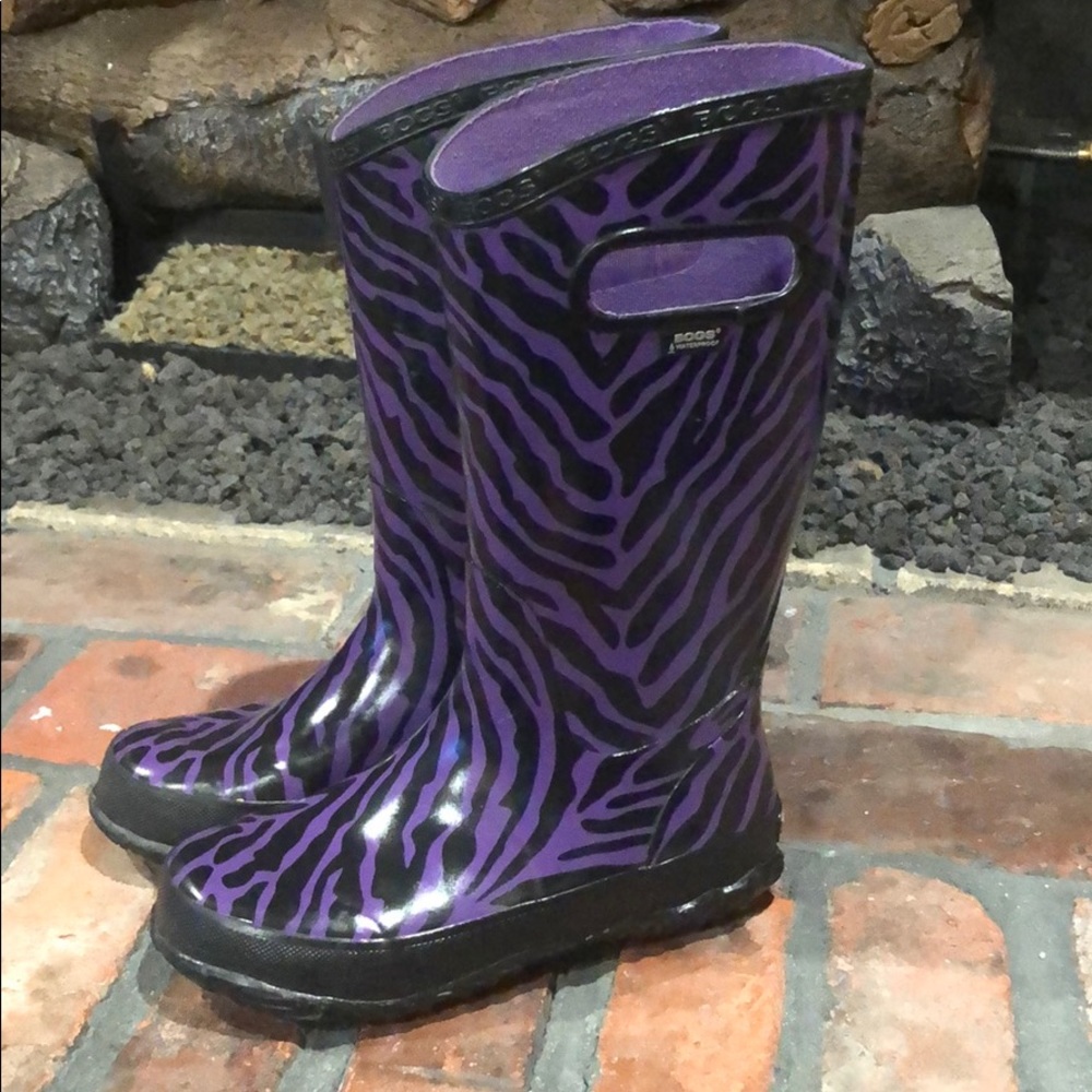 Bogs Waterproof Girls zebra print rain boots
